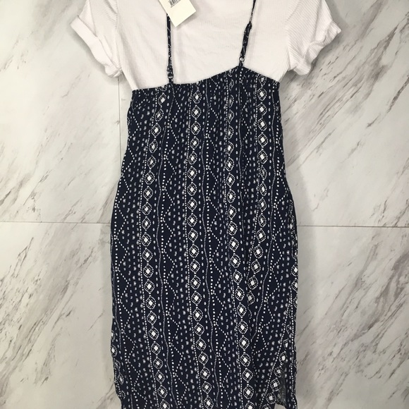 Mia Chica 2fer Navy Patterned Side Slit Dress - Picture 3 of 4